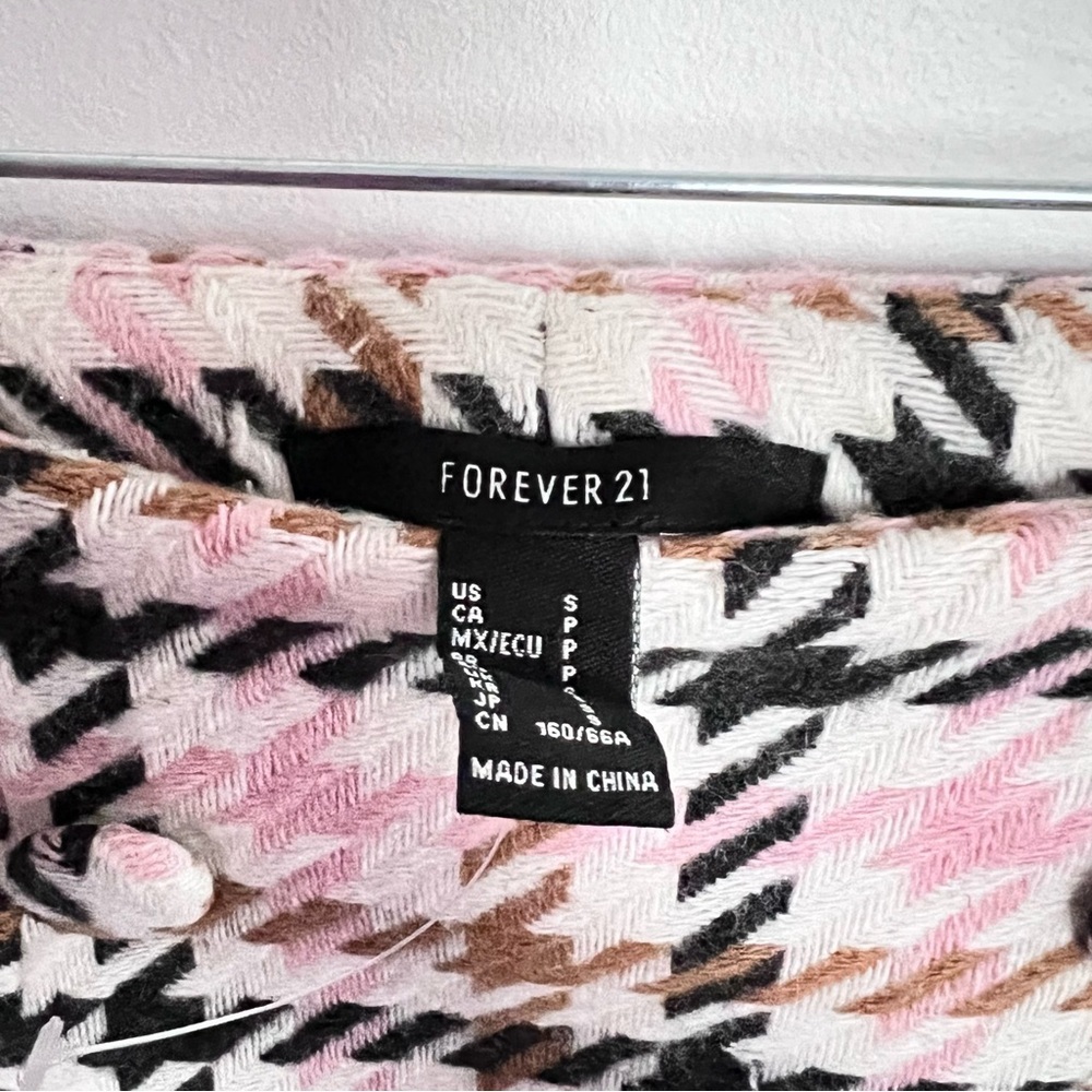 Forever 21 Pink White Tan Black Tweed Houndstooth Plaid Knit Skirt Small - Picture 7 of 7